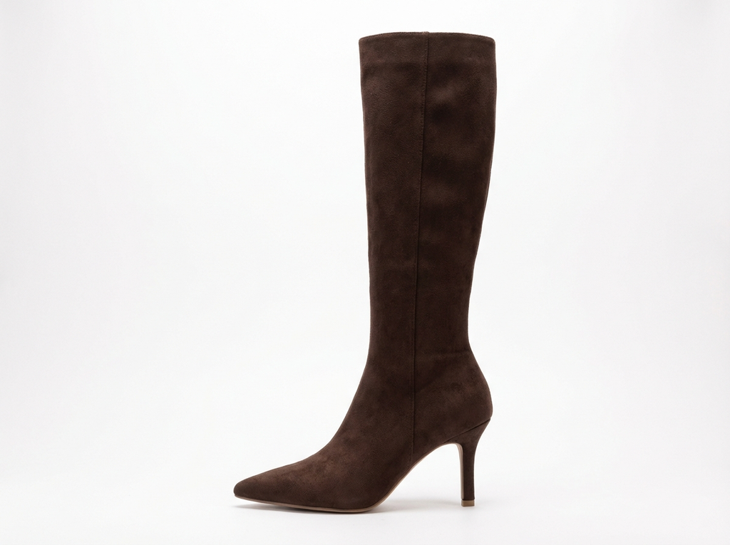 Botte haute marron foncé Daim Synthétique Femme - Talon aiguille, bout pointu