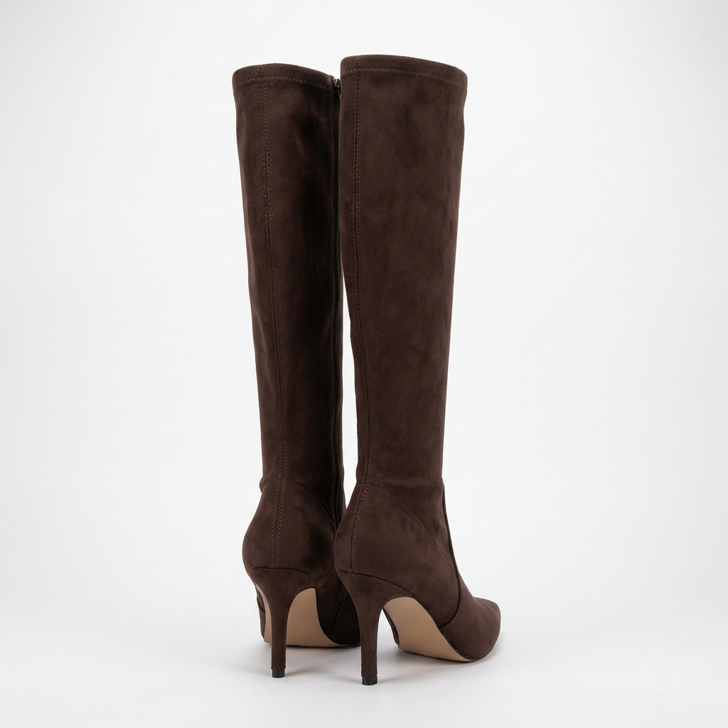 Botte haute marron foncé Daim Synthétique Femme - Talon aiguille, bout pointu