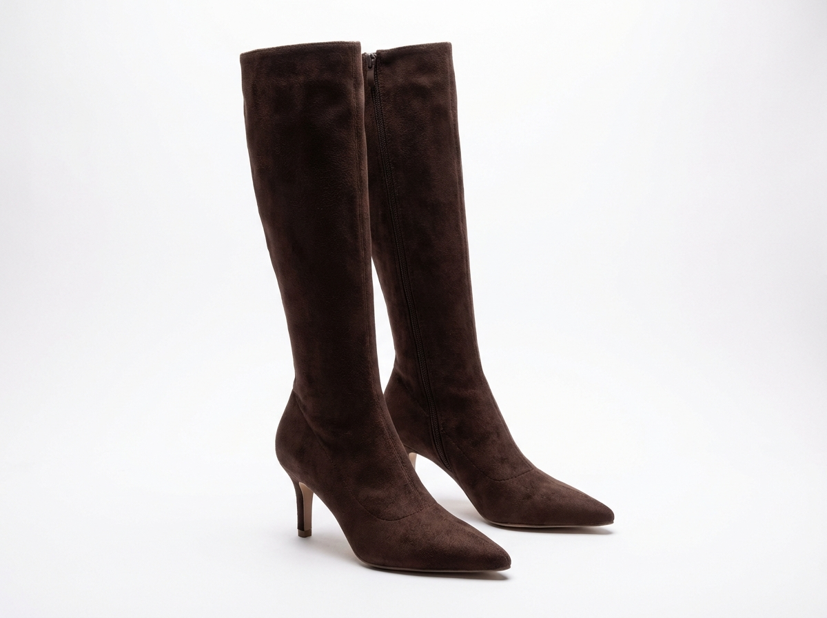 Botte haute marron foncé Daim Synthétique Femme - Talon aiguille, bout pointu