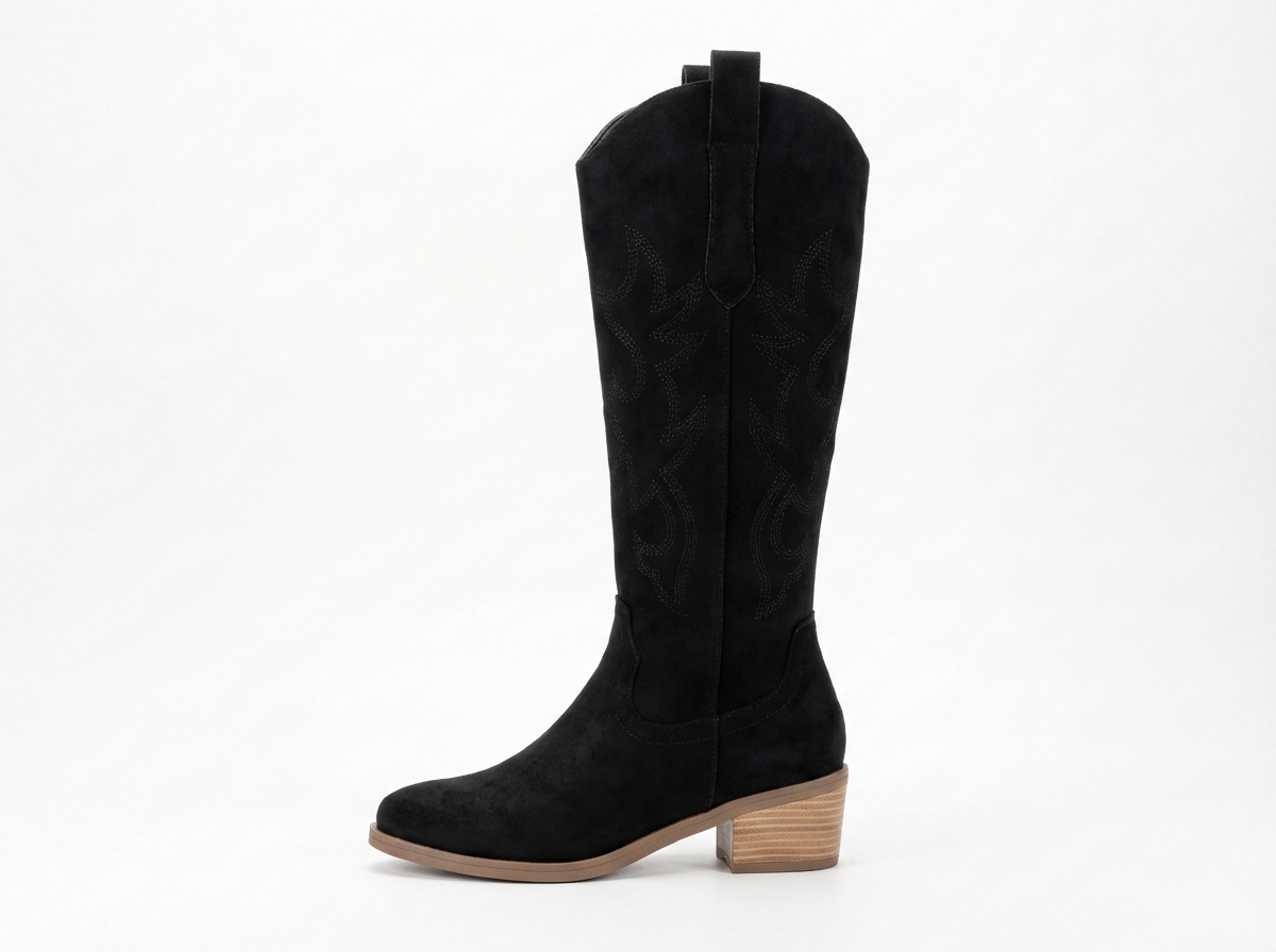 Santiag haute noir Simili Cuir Femme - Coutures western