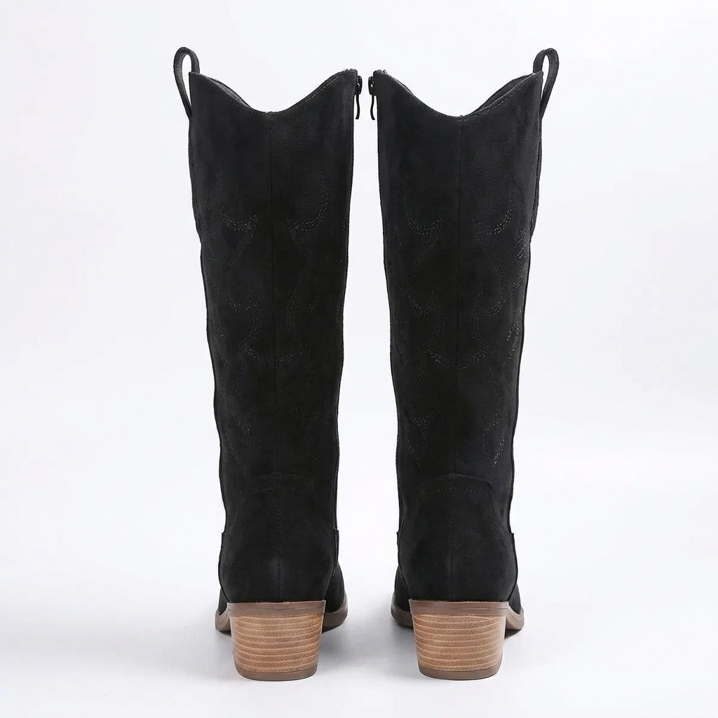 Santiag haute noir Simili Cuir Femme - Coutures western