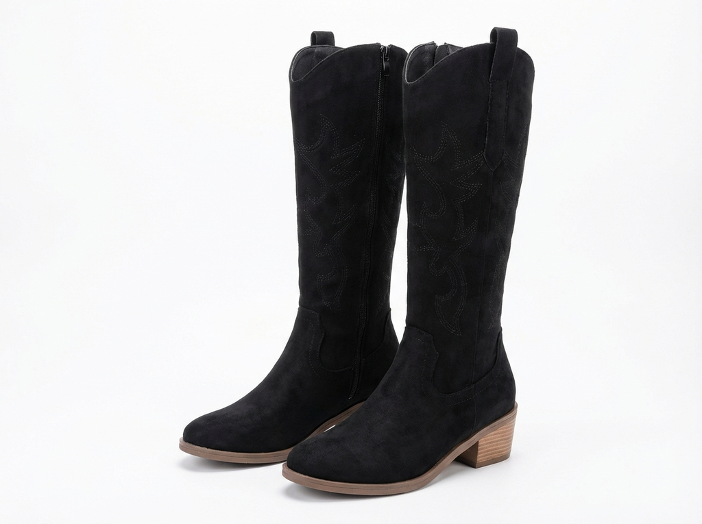 Santiag haute noir Simili Cuir Femme - Coutures western