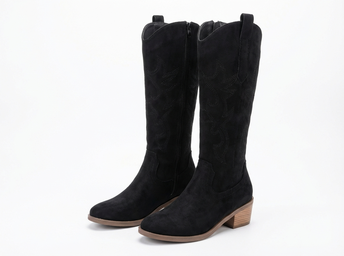 Santiag haute noir Simili Cuir Femme - Coutures western