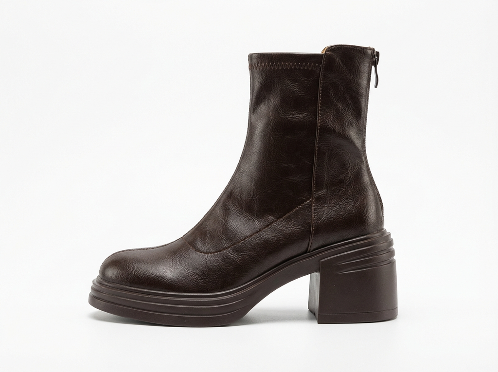 Bottine à talon marron foncé Synthétique Femme - Style cowboy