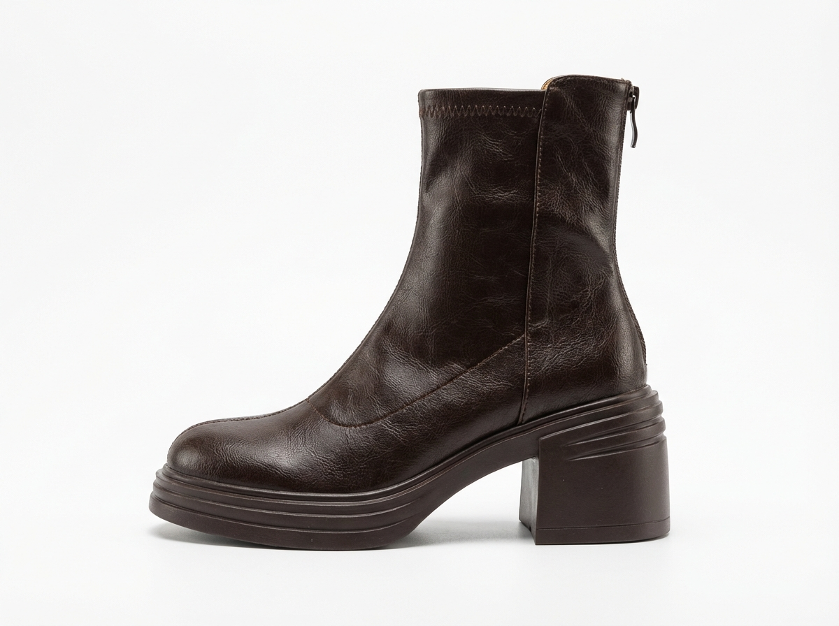 Bottine à talon marron foncé Synthétique Femme - Style cowboy