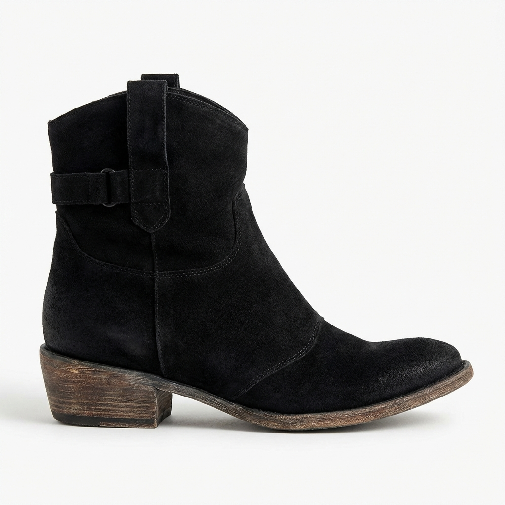 Santiag basse noir Daim Femme - Sangle latérale