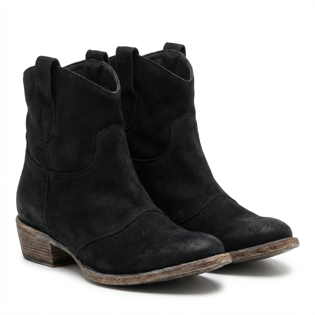 Santiag basse noir Daim Femme - Sangle latérale