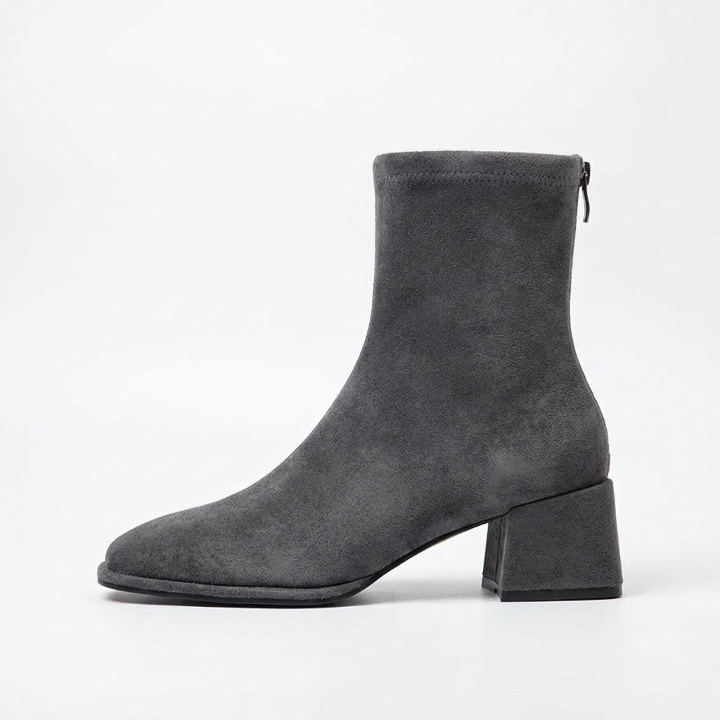 Bottine à talon gris Daim Synthétique Femme - Bout carré