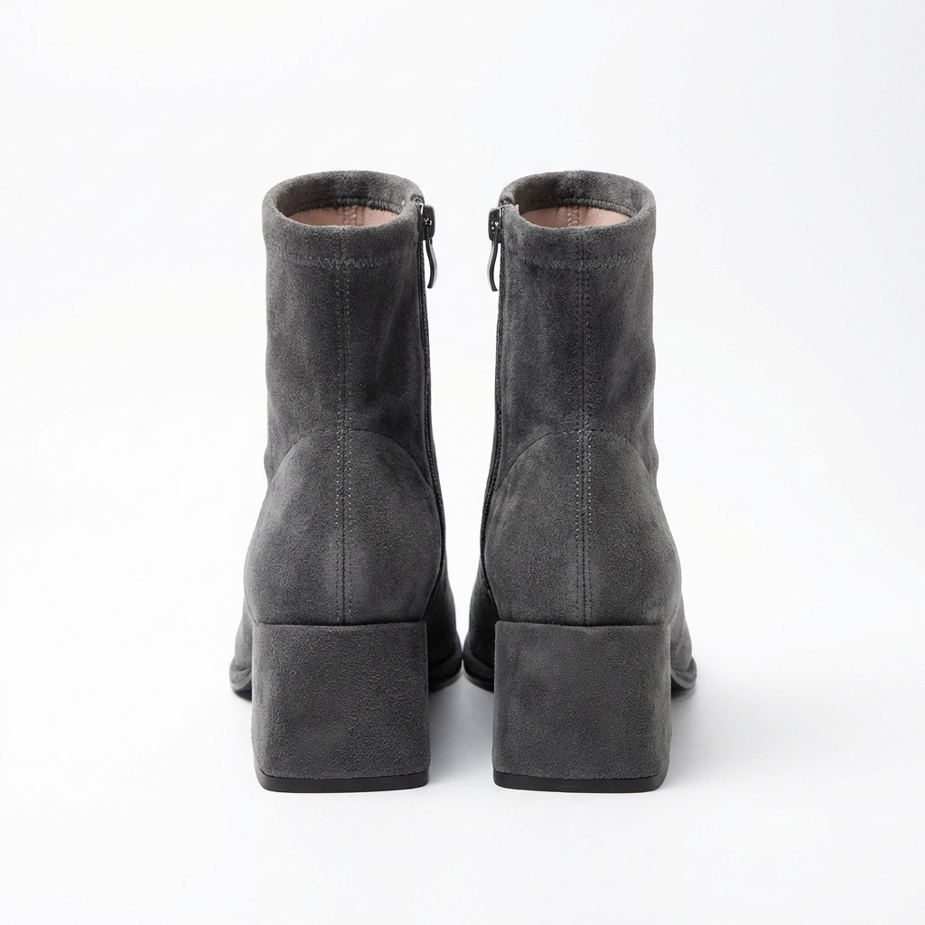 Bottine à talon gris Daim Synthétique Femme - Bout carré