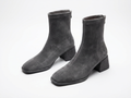 Bottine à talon gris Daim Synthétique Femme - Bout carré