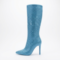Botte haute bleu Daim Synthétique Femme - Pailletée, bout pointu