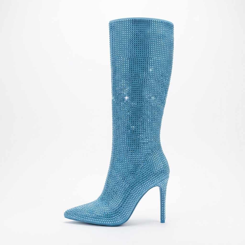 Botte haute bleu Daim Synthétique Femme - Pailletée, bout pointu