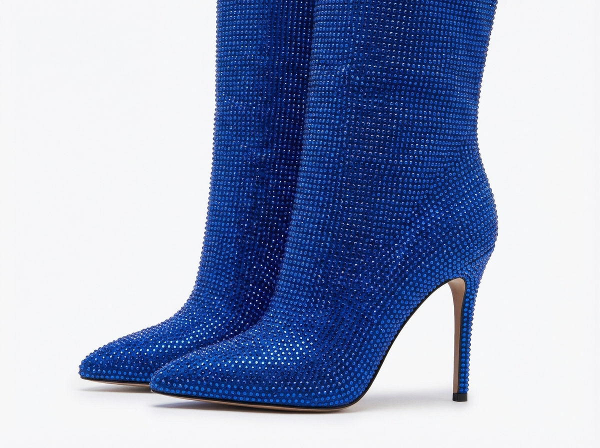 Botte haute bleu Daim Synthétique Femme - Scintillant, talon aiguille