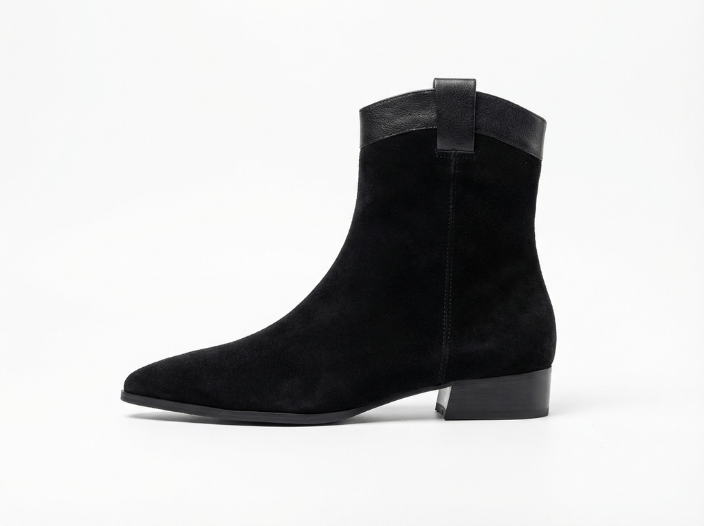 Bottine chelsea noir Daim Femme - Bout pointu