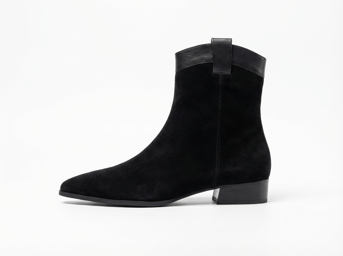 Bottine chelsea noir Daim Femme - Bout pointu