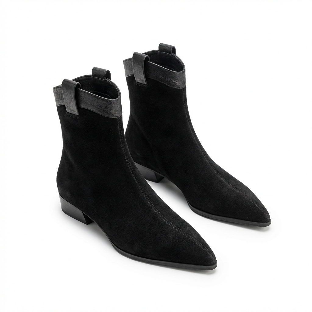Bottine chelsea noir Daim Femme - Bout pointu