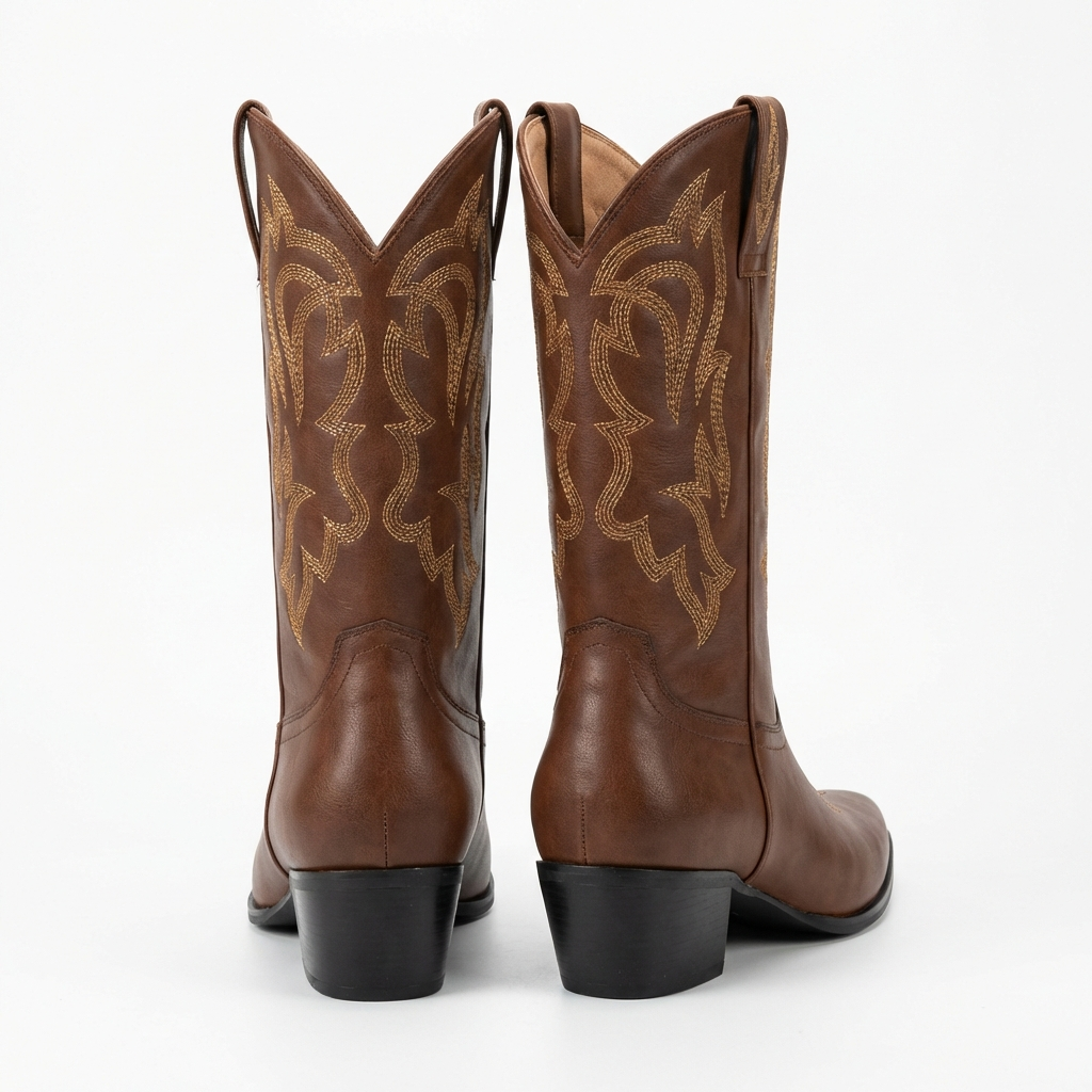 Santiag basse marron Simili Cuir Femme - Broderies western, talon carré
