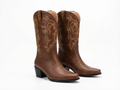 Santiag basse marron Simili Cuir Femme - Broderies western, talon carré