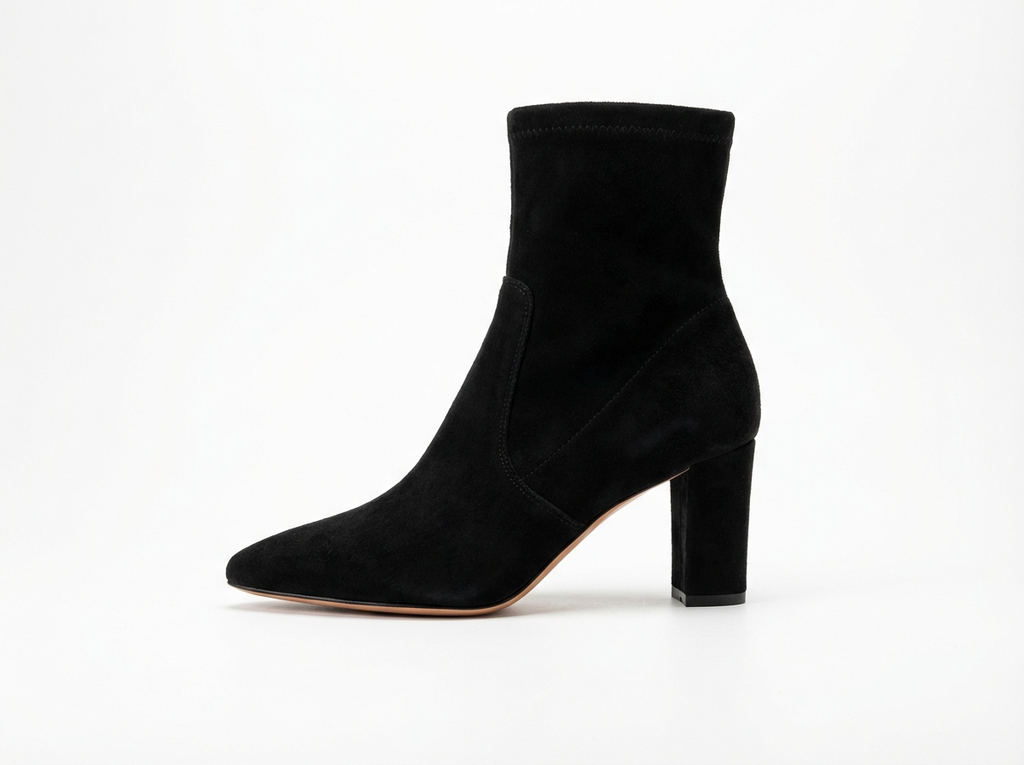 Bottine haute noir Daim Synthétique Femme - Bout pointu