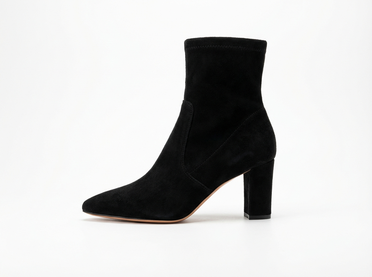 Bottine haute noir Daim Synthétique Femme - Bout pointu