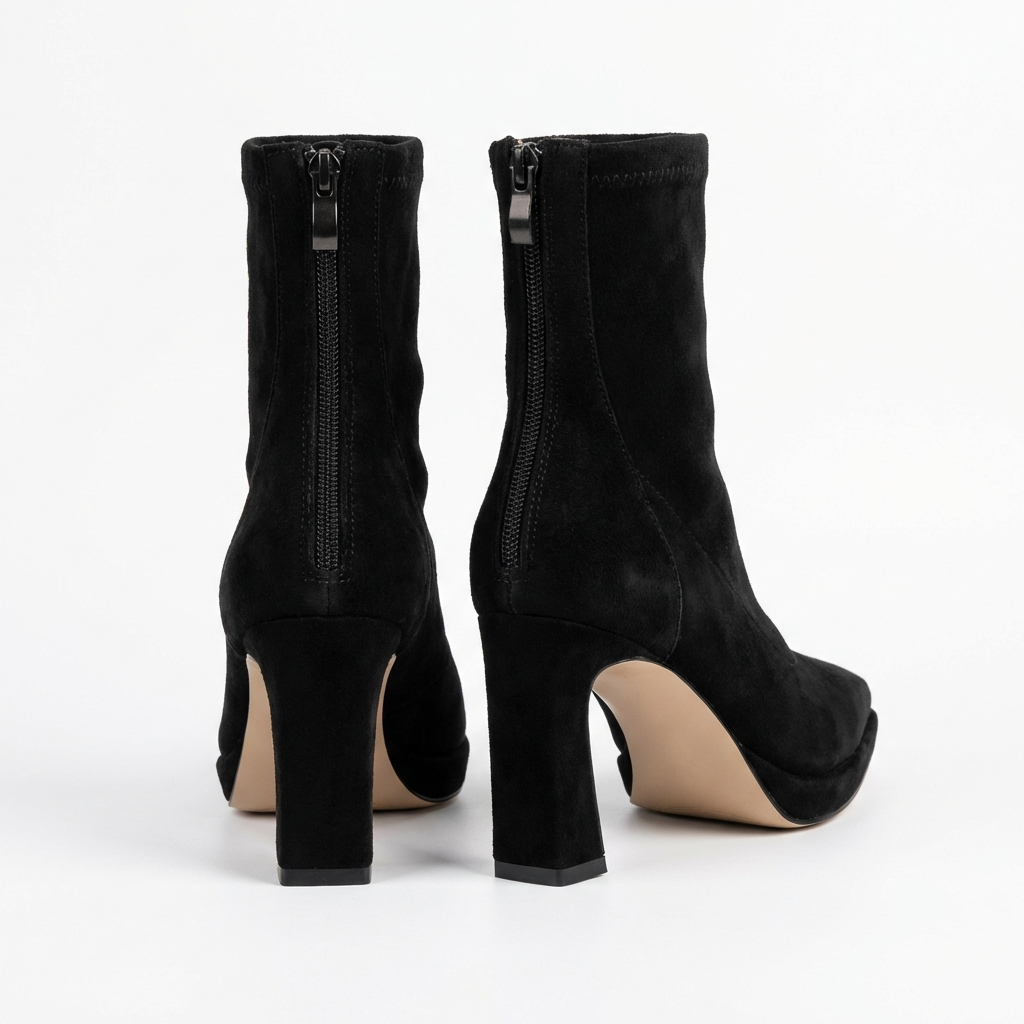 Bottine haute noir Daim Synthétique Femme - Bout pointu