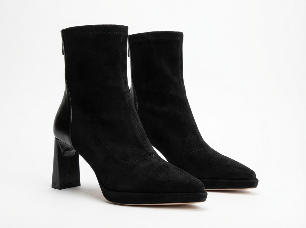 Bottine haute noir Daim Synthétique Femme - Bout pointu