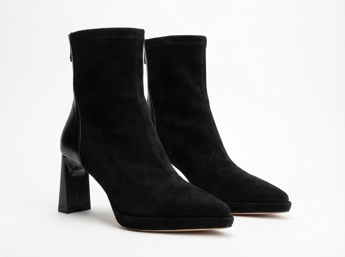 Bottine haute noir Daim Synthétique Femme - Bout pointu