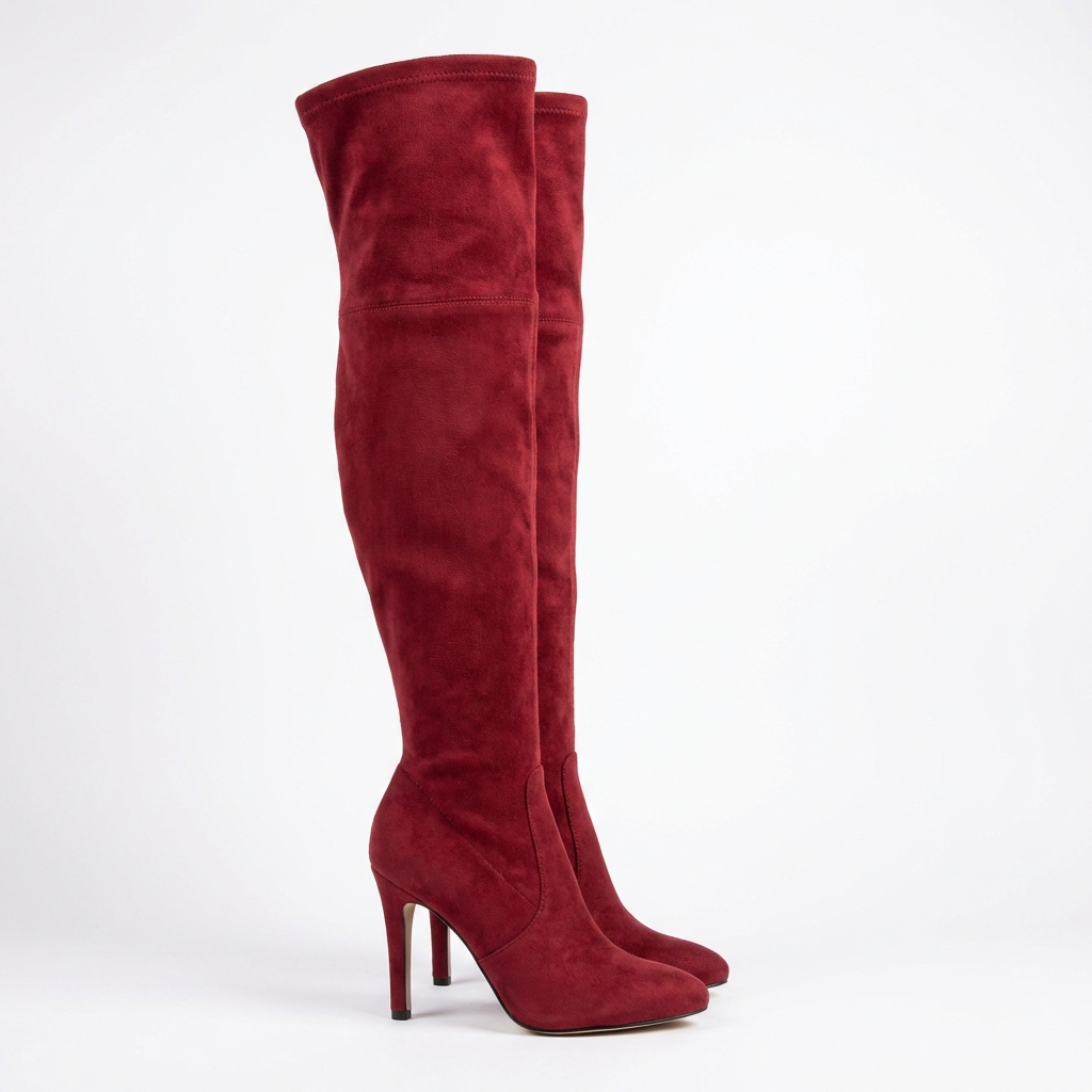 Botte haute rouge Daim Synthétique Femme - Talon aiguille