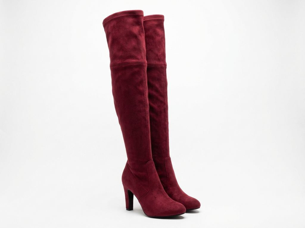 Botte haute rouge Daim Synthétique Femme - Talon aiguille