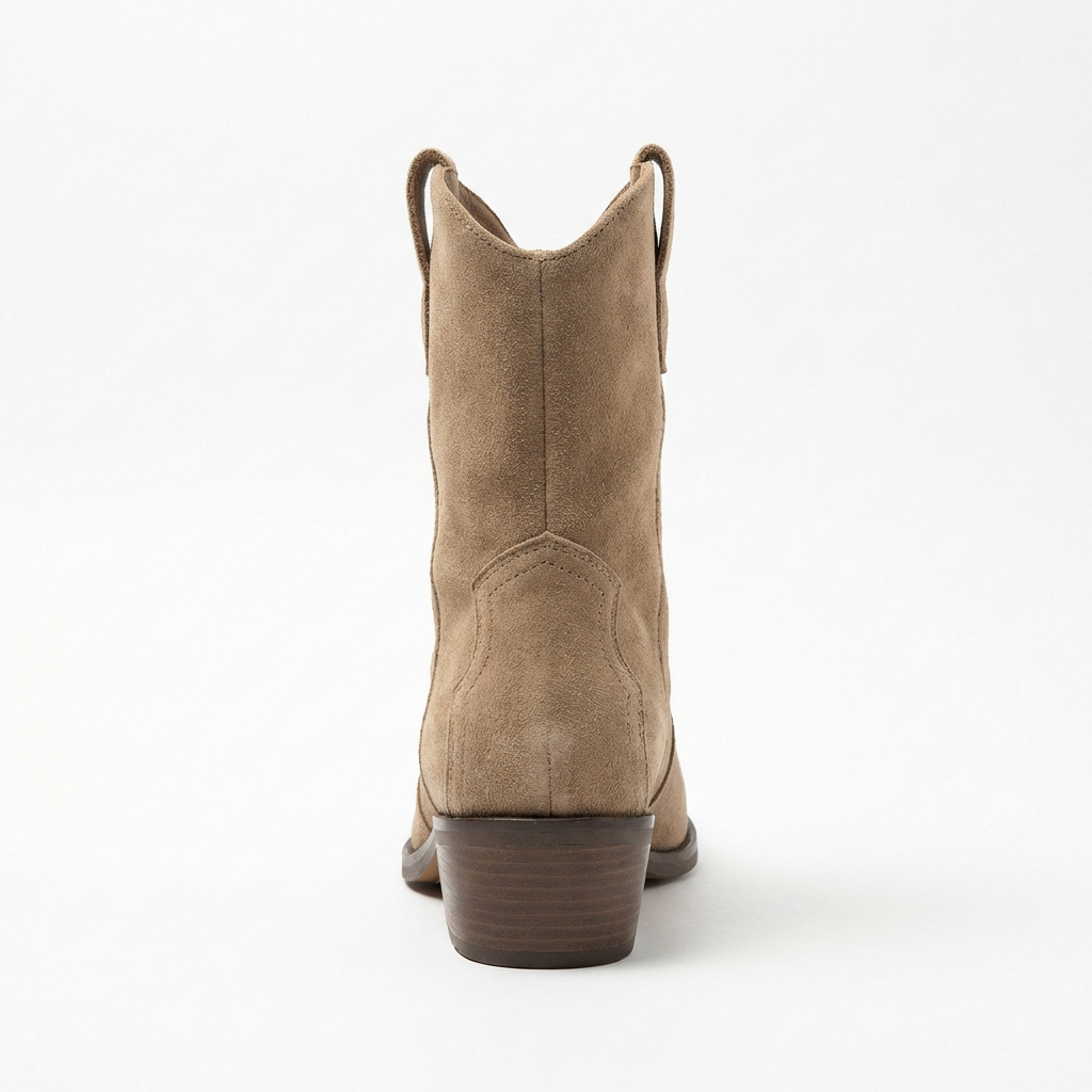 Santiag basse beige Daim Femme - Talon carré