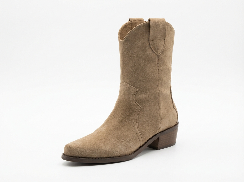 Santiag basse beige Daim Femme - Talon carré