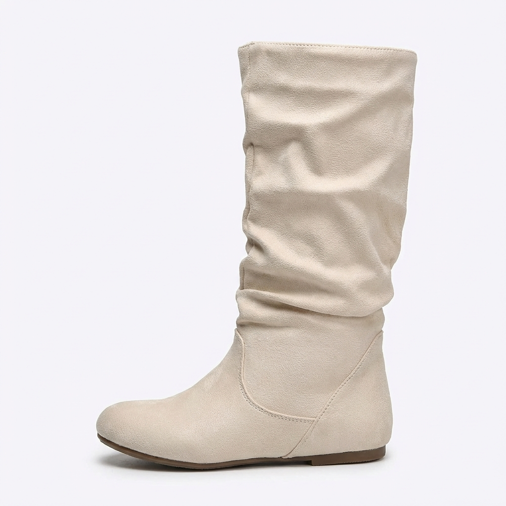 Santiag mi-haute beige Daim Synthétique Femme - Finition froissée
