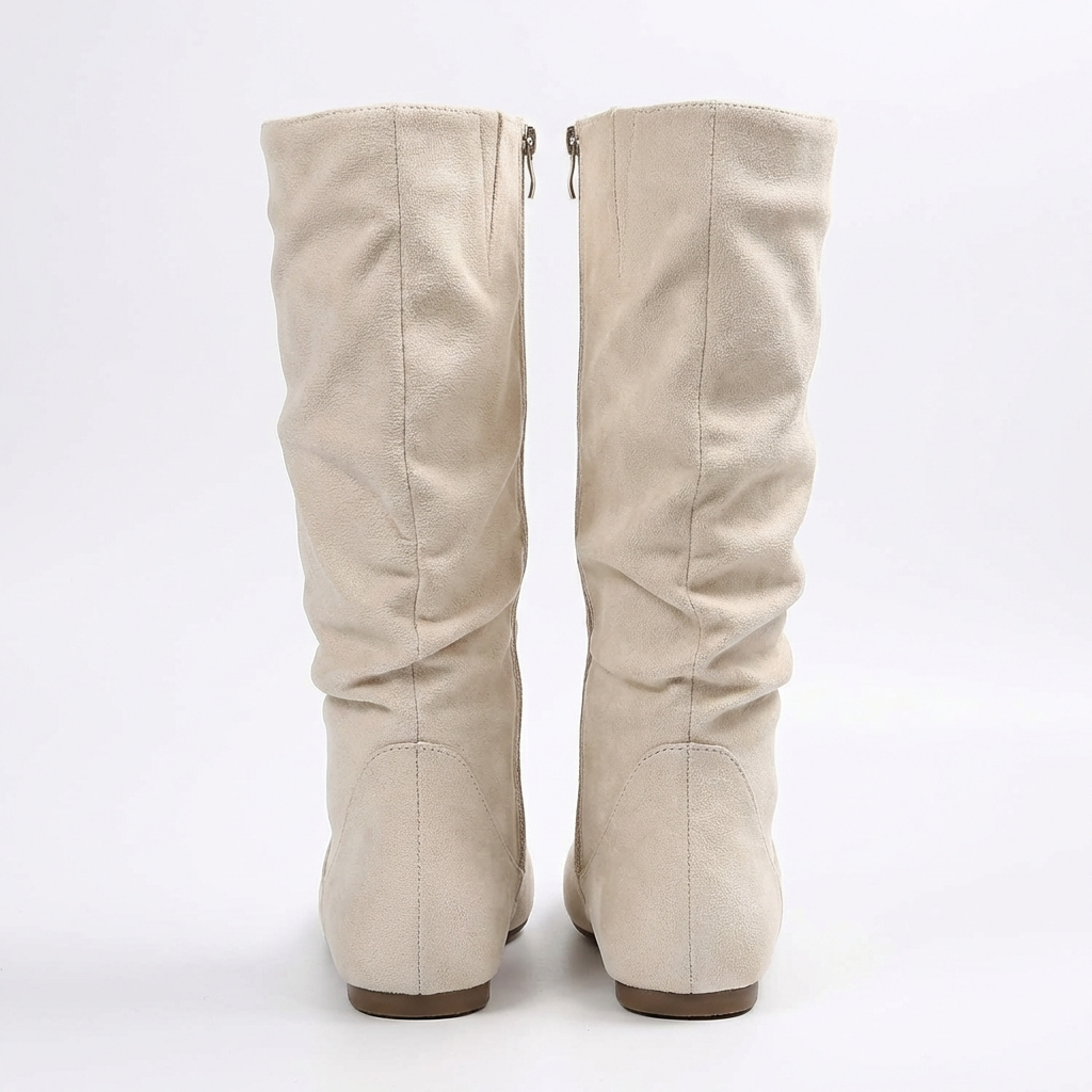 Santiag mi-haute beige Daim Synthétique Femme - Finition froissée