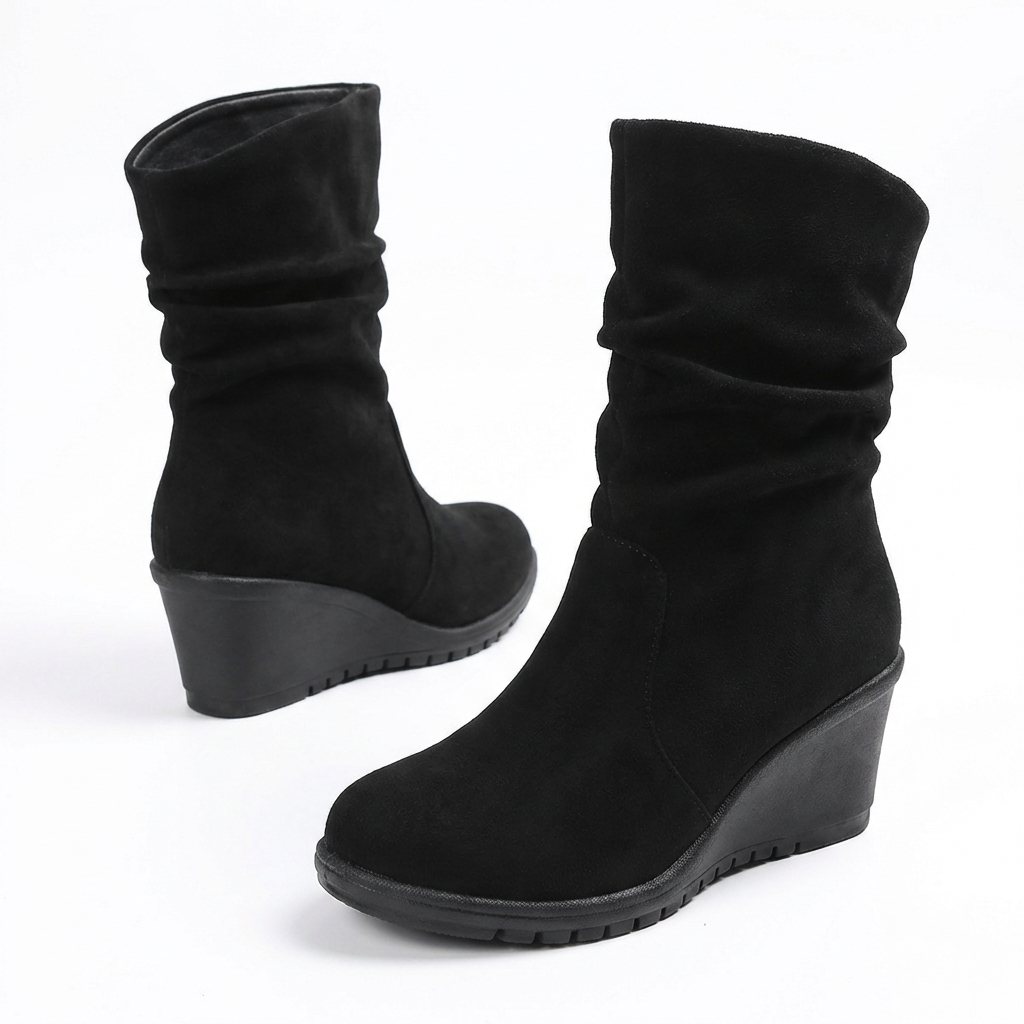 Santiag basse noir Daim Femme - Talon compensé