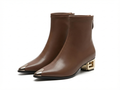 Bottine à talon marron Simili Cuir Femme - Bout pointu, talon géométrique