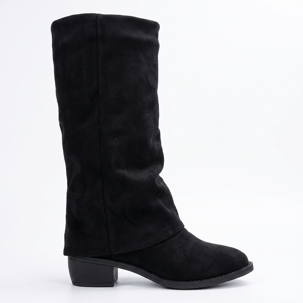 Santiag haute noir Daim Synthétique Femme - Bout arrondi