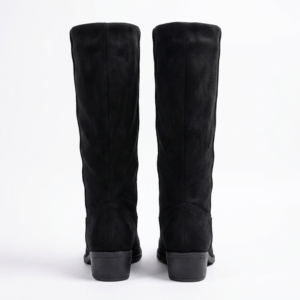 Santiag haute noir Daim Synthétique Femme - Bout arrondi