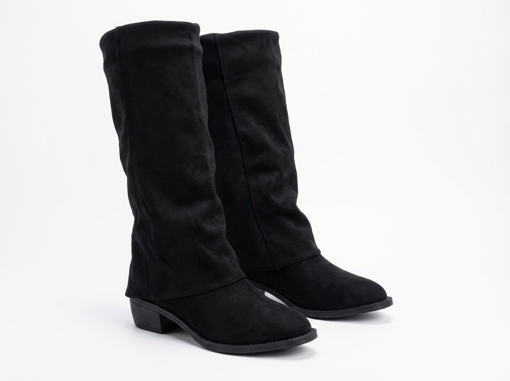 Santiag haute noir Daim Synthétique Femme - Bout arrondi