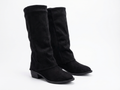 Santiag haute noir Daim Synthétique Femme - Bout arrondi