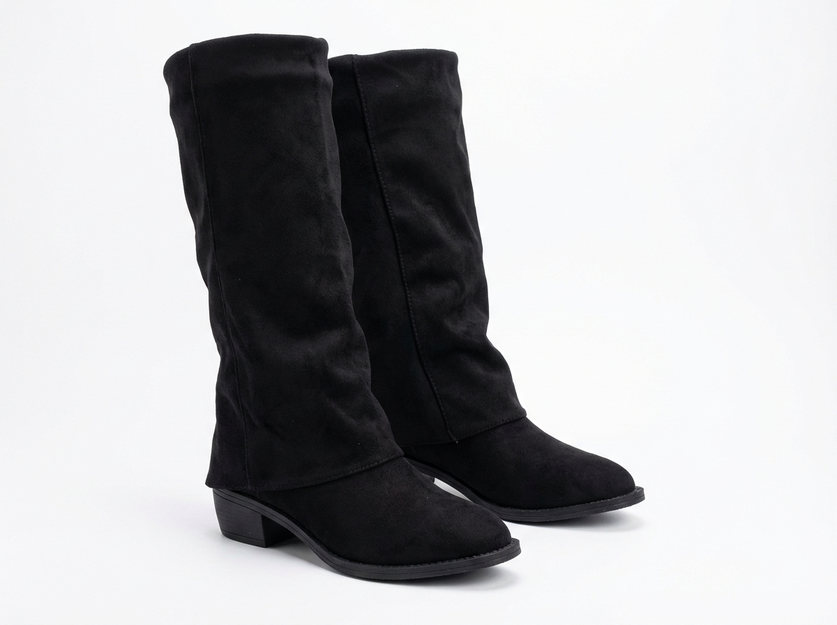 Santiag haute noir Daim Synthétique Femme - Bout arrondi