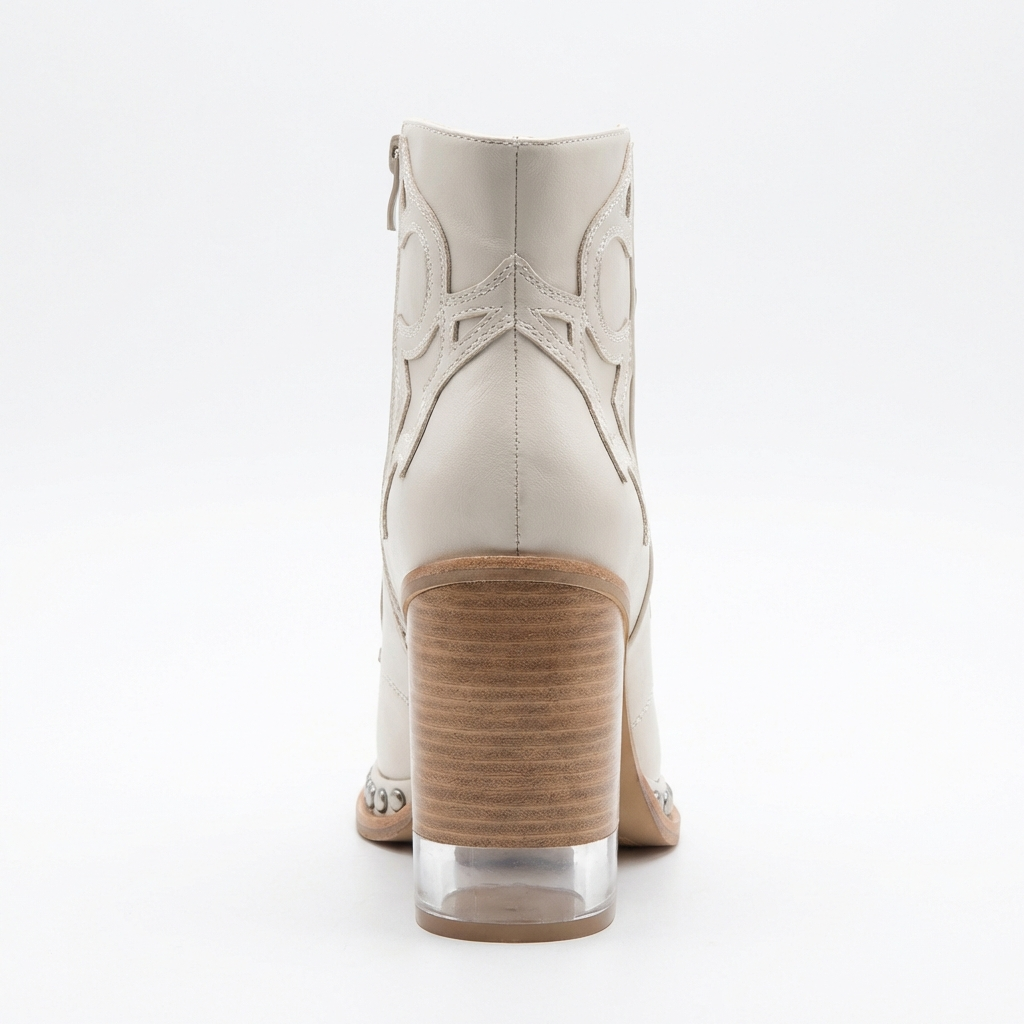 Santiag mi-haute blanc Simili Cuir Femme - Chelsea, broderies et clous