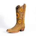 Santiag haute camel Simili Cuir Femme - Broderies tournesols