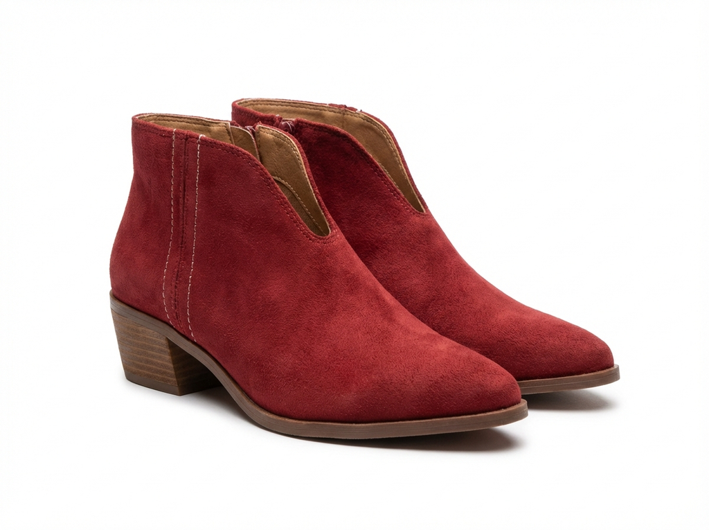 Santiag basse rouge Daim Femme - Bout pointu