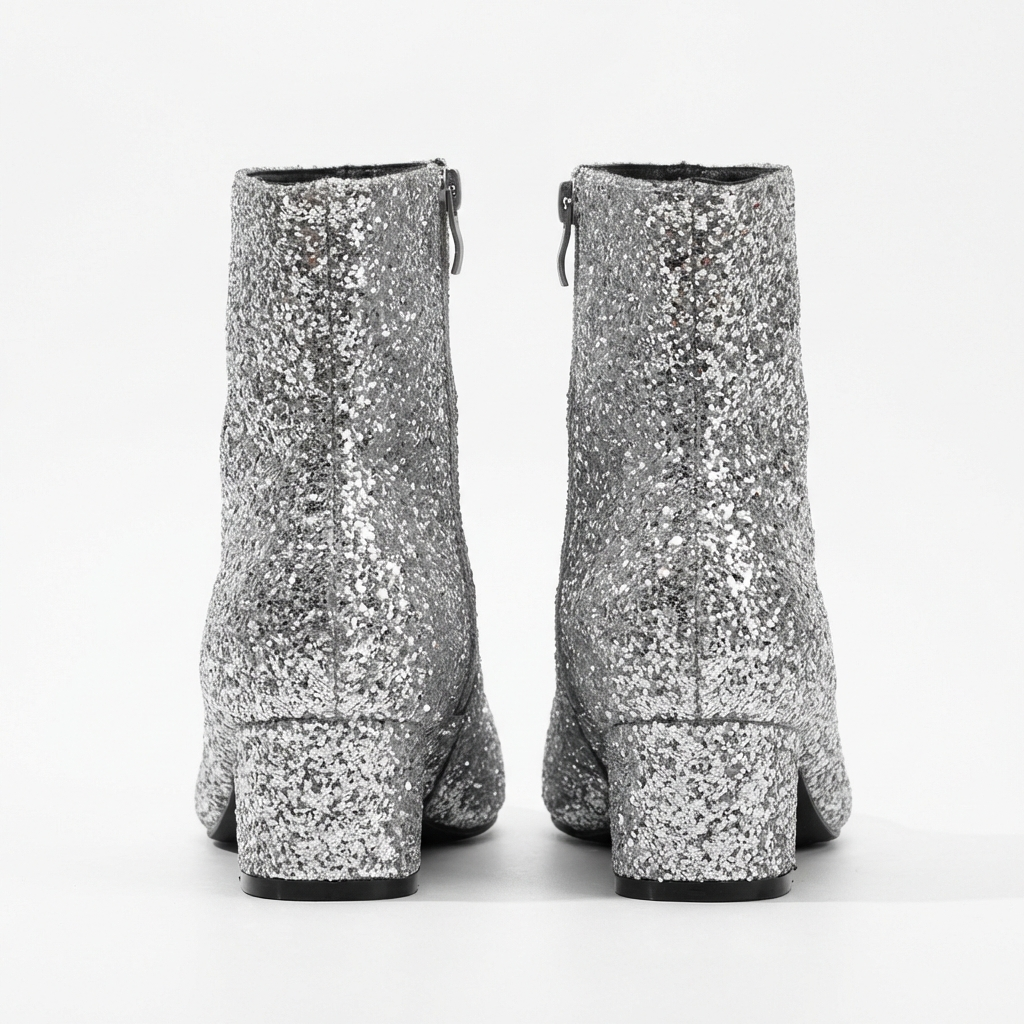 Bottine à talon argenté à paillettes Synthétique Femme
