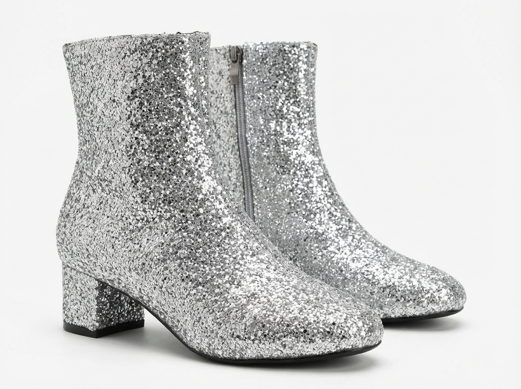 Bottine à talon argenté à paillettes Synthétique Femme