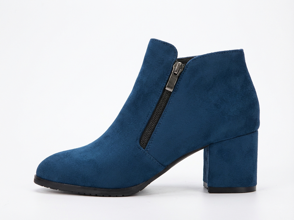 Bottine à talon bleu Daim Synthétique Femme - Zip argenté