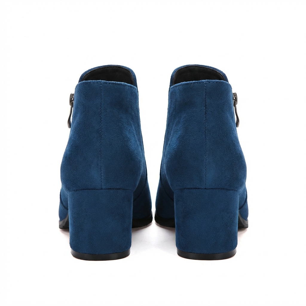 Bottine à talon bleu Daim Synthétique Femme - Zip argenté