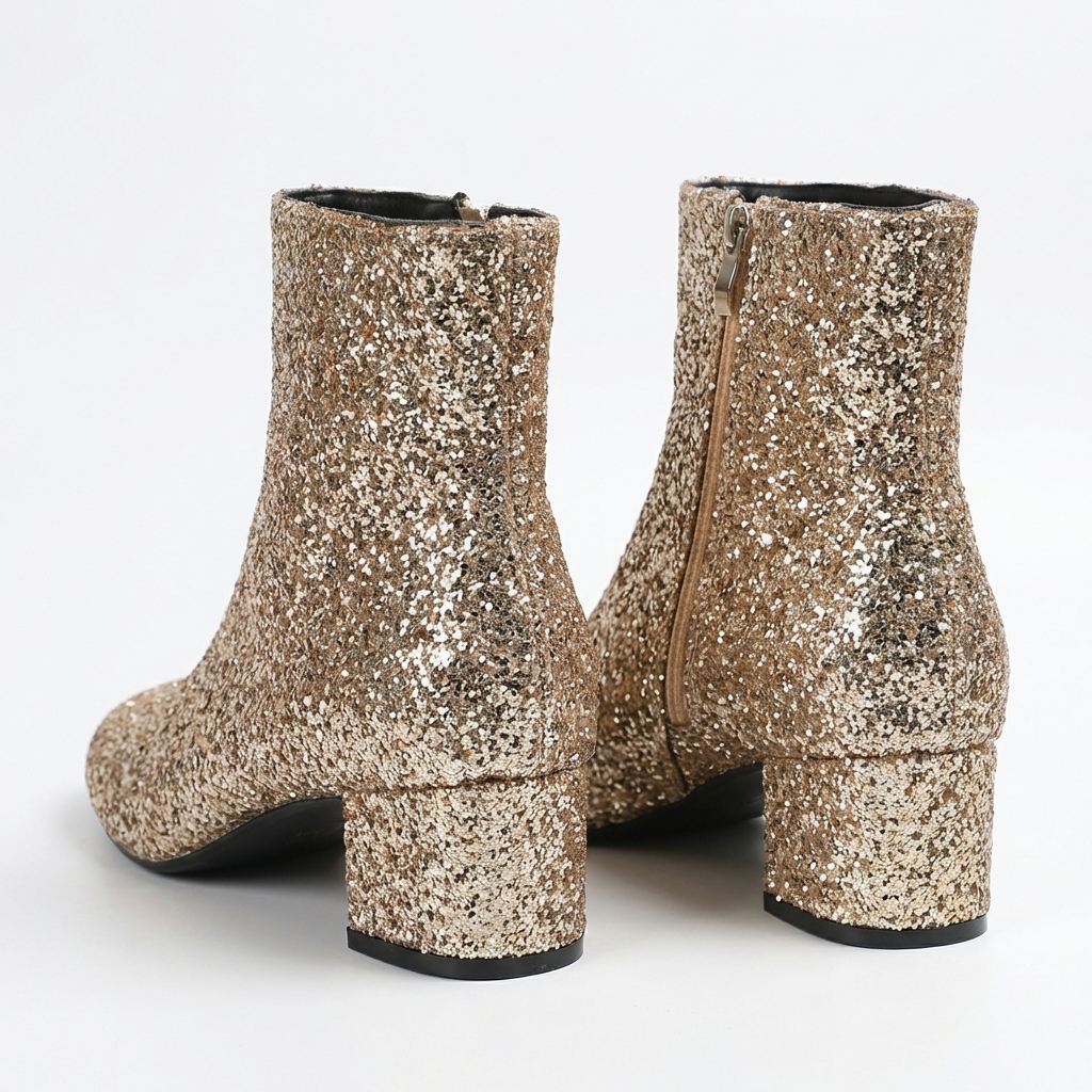 Bottine à talon doré à paillettes Synthétique Femme