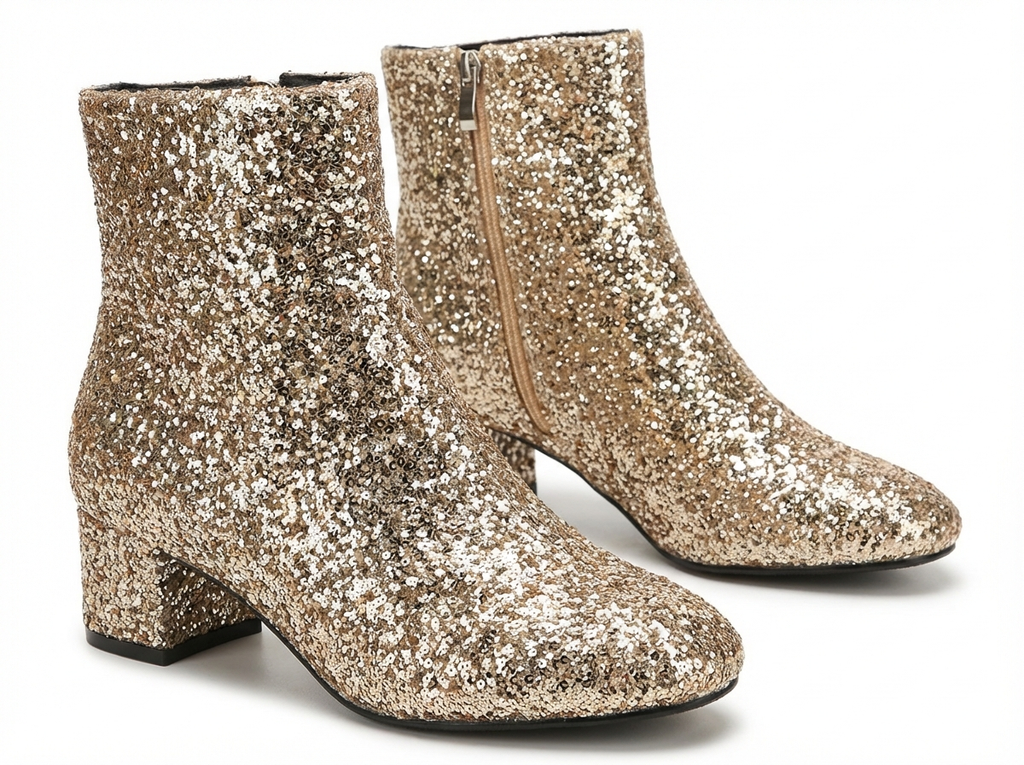 Bottine à talon doré à paillettes Synthétique Femme