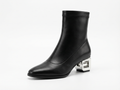 Bottine à talon noir Simili Cuir Femme - Talon géométrique métallique